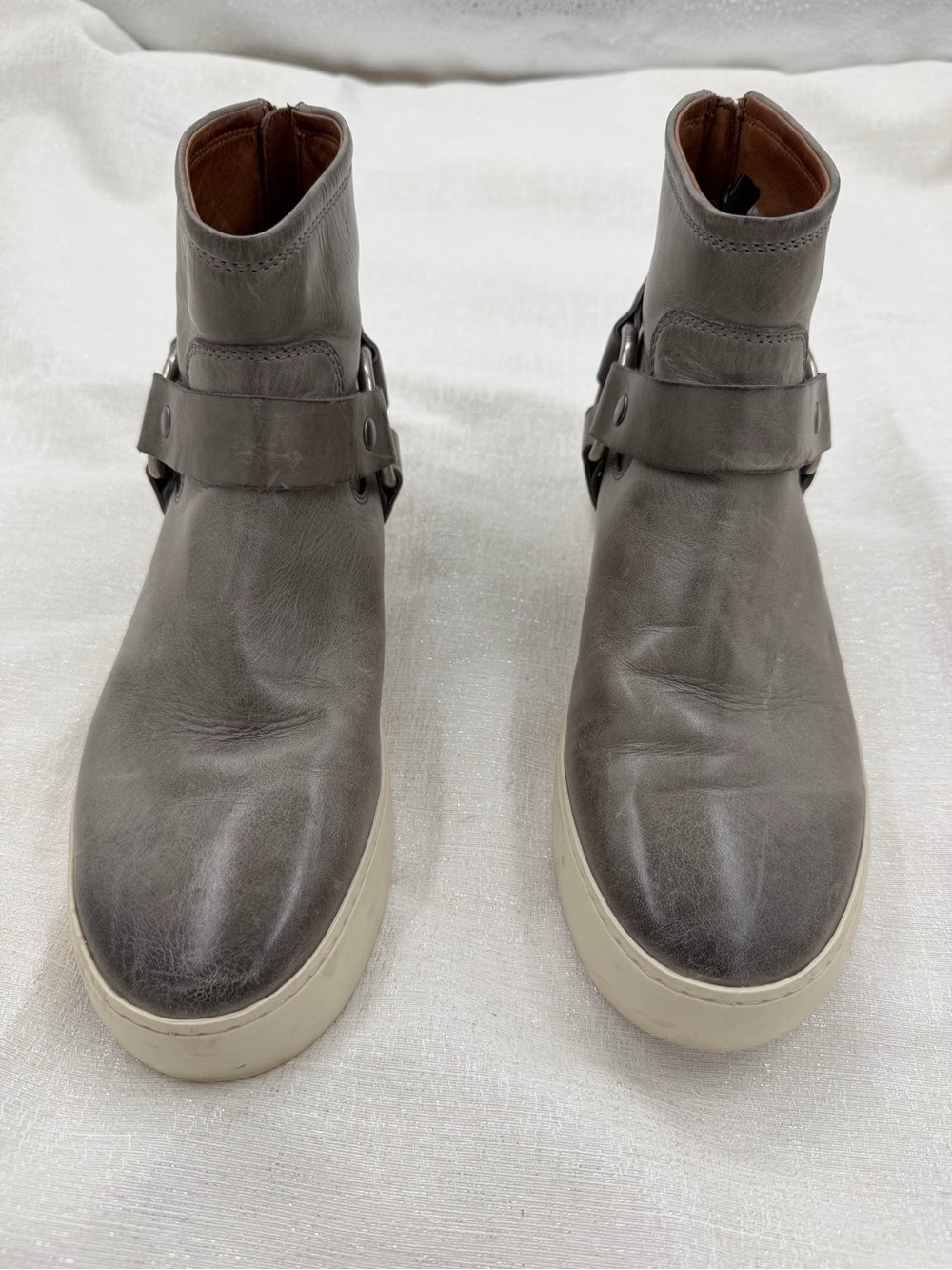 Frye Lena Harness Bootie Gray Leather Sneaker Boots - Size 10